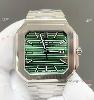 TW Factory Copy Patek Philippe Cubitus Green Embossed Dial Steel Watch 45mm